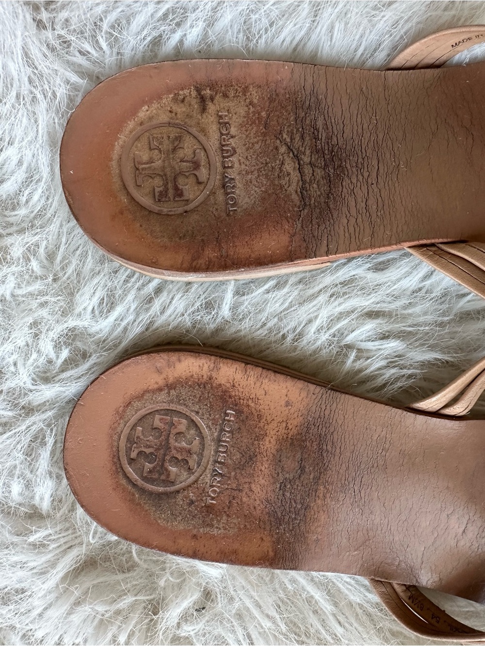 Tory Burch miller Tan Leather Logo Thong Sandals with Cutout Medallion Nude 8.5 - Picture 7 of 14